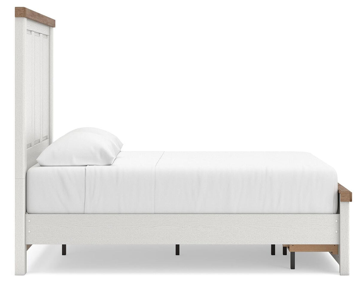 Savonport White/Brown Full Panel Storage Bed, Dresser, Mirror and Chest with Nightstand from Ashley - Luna Furniture