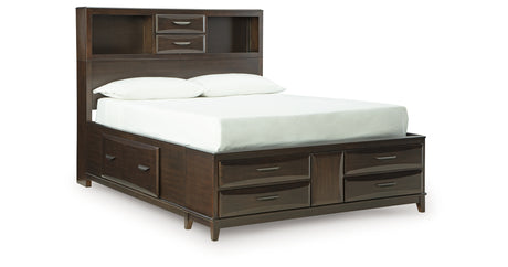 Vanmore Dark Brown Queen Bookcase Storage Platform Bed from Ashley - Luna Furniture