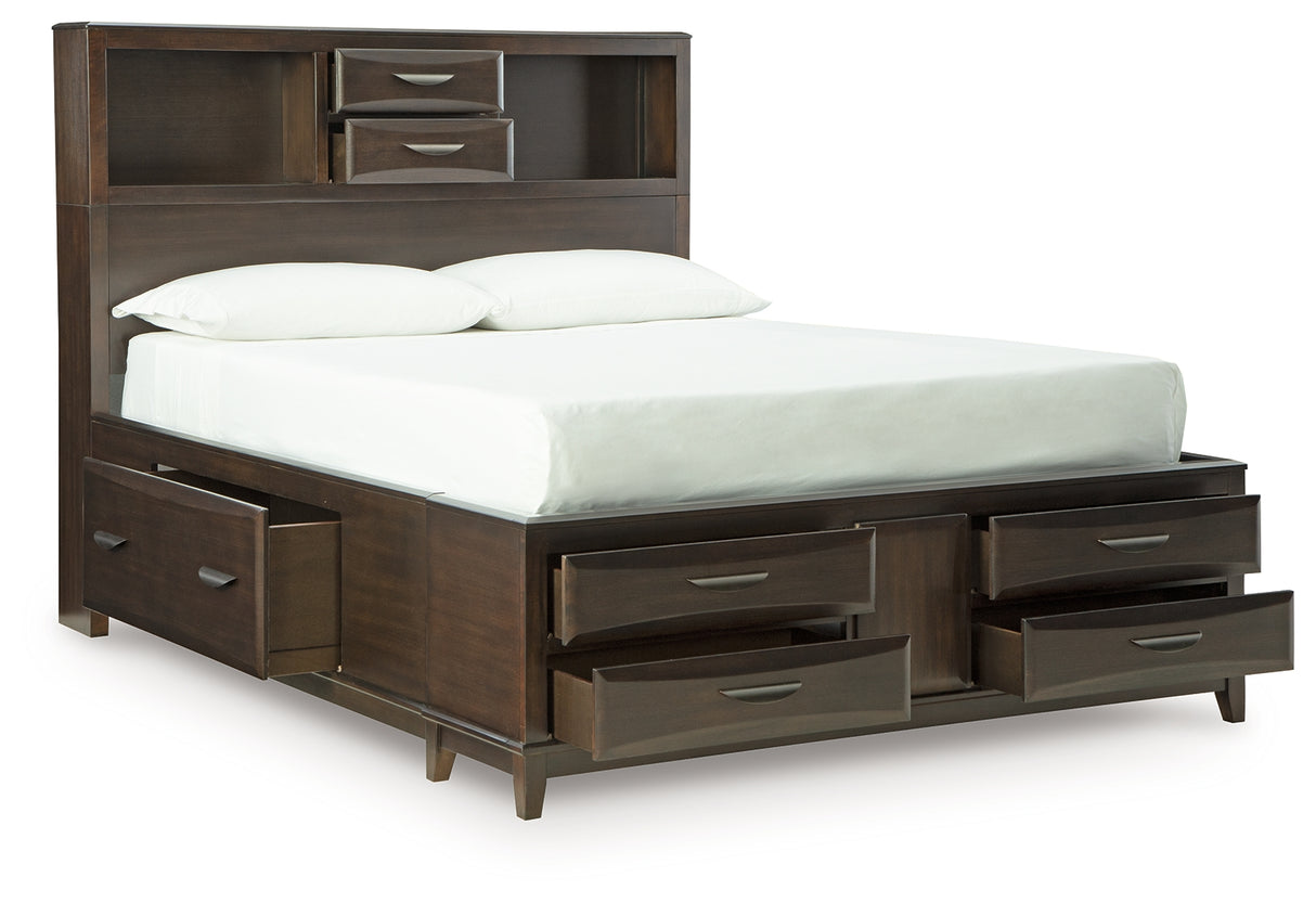 Vanmore Dark Brown Queen Bookcase Storage Platform Bed from Ashley - Luna Furniture