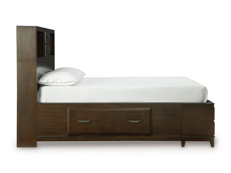 Vanmore Dark Brown Queen Bookcase Storage Platform Bed from Ashley - Luna Furniture