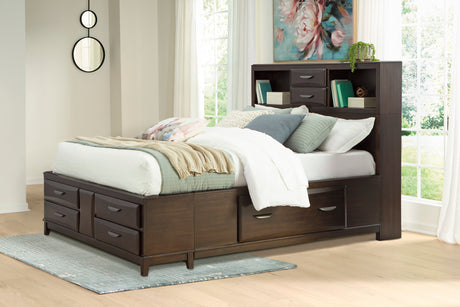 Vanmore Dark Brown Queen Bookcase Storage Platform Bed from Ashley - Luna Furniture