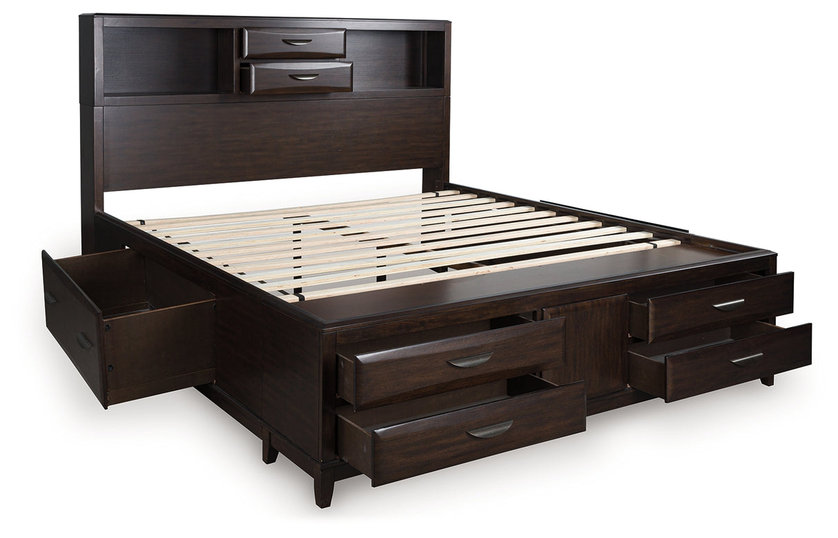 Vanmore Dark Brown King Bookcase Storage Platform Bed from Ashley - Luna Furniture