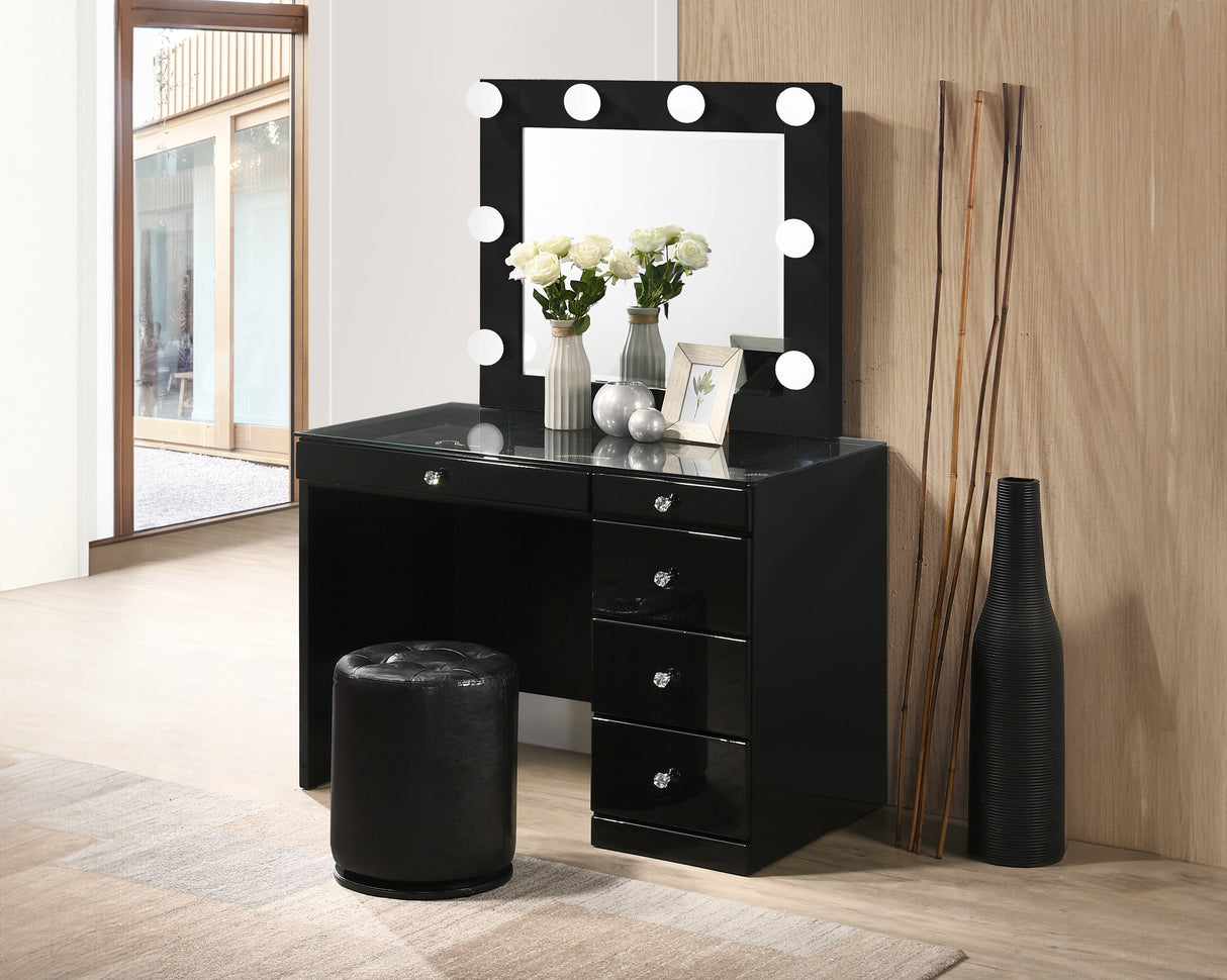Morgan Black Makeup Vanity Set with Lighted Mirror from Crown Mark - Luna Furniture