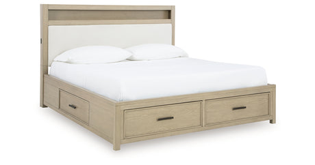 Calmoro Gray California King Bookcase Bed with Mirrored Dresser, Chest and 2 Nightstands from Ashley Furniture - Luna Furniture