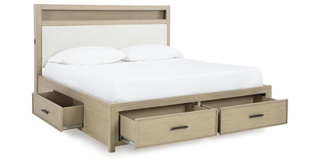 Calmoro Gray Queen Bookcase Bed with Mirrored Dresser and 2 Nightstands from Ashley - Luna Furniture