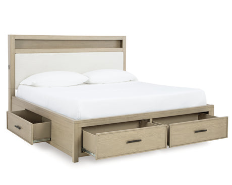 Calmoro Gray Queen Bookcase Bed with Mirrored Dresser from Ashley Furniture - Luna Furniture