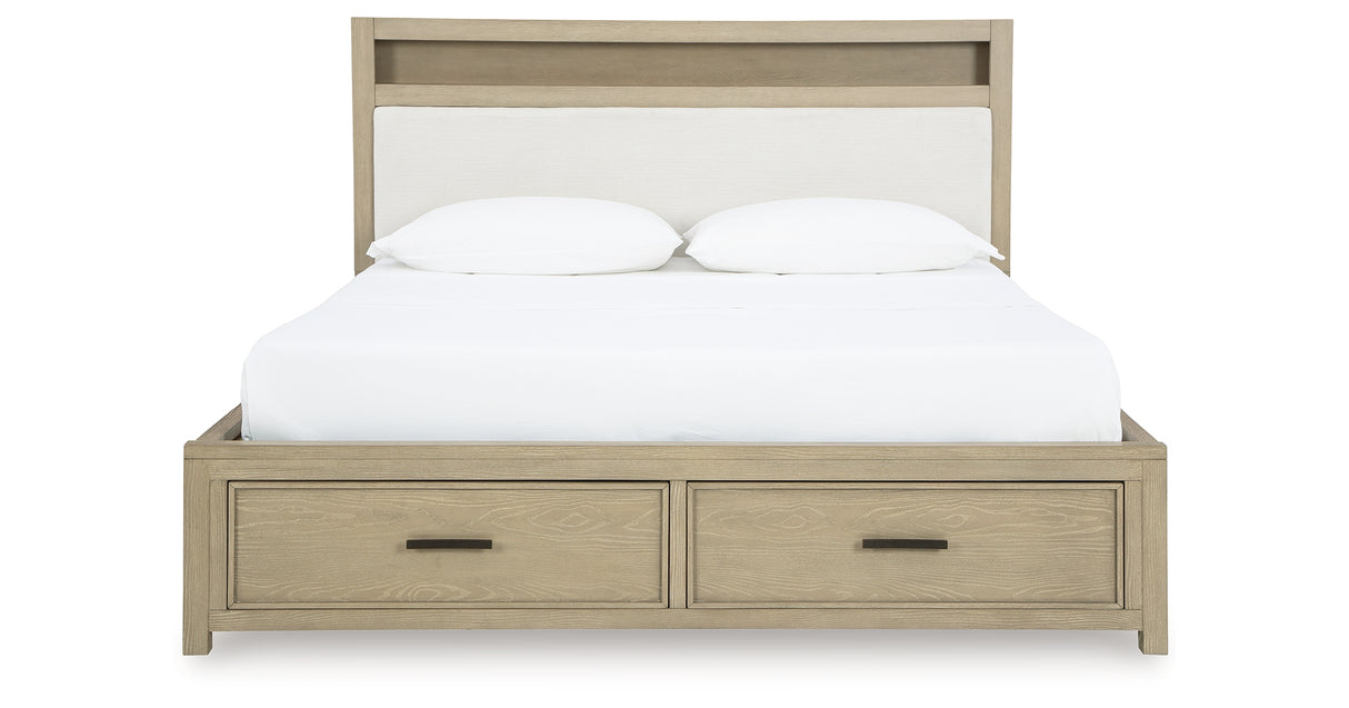 Calmoro Gray King Bookcase Bed with Mirrored Dresser and 2 Nightstands from Ashley Furniture - Luna Furniture