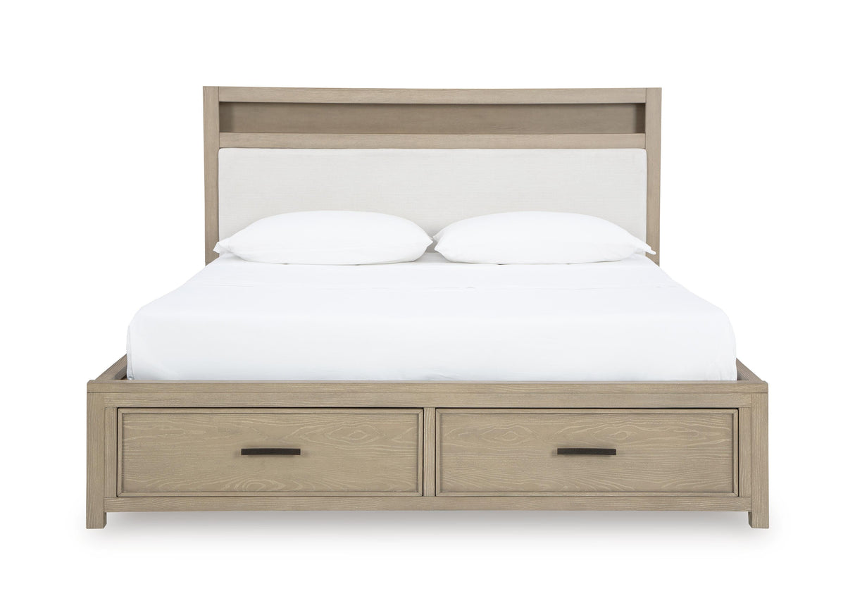 Calmoro Gray Queen Bookcase Bed with Mirrored Dresser from Ashley - Luna Furniture