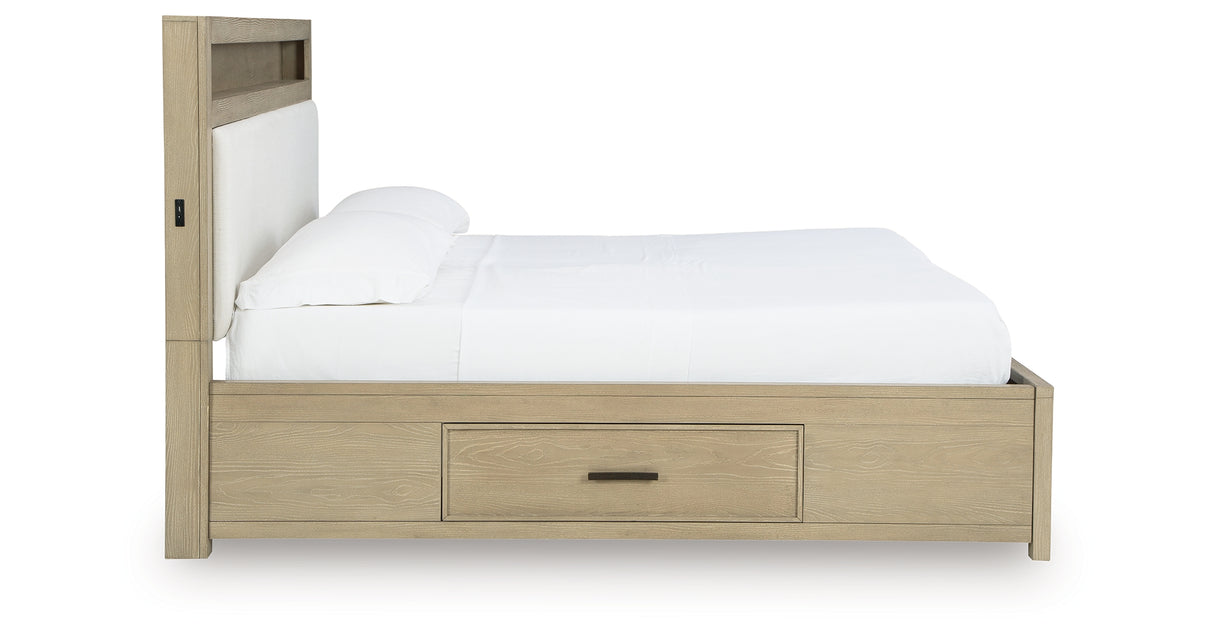 Calmoro Gray King Bookcase Bed with Mirrored Dresser and Nightstand from Ashley - Luna Furniture