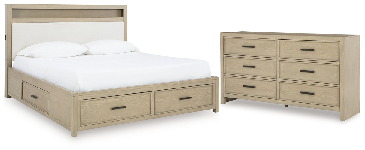 Calmoro Gray King Bookcase Bed with Mirrored Dresser from Ashley - Luna Furniture