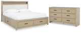 Calmoro Gray King Bookcase Bed with Mirrored Dresser from Ashley - Luna Furniture