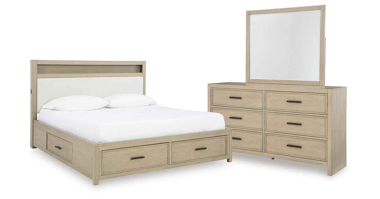 Calmoro Gray California King Bookcase Bed with Mirrored Dresser from Ashley - Luna Furniture