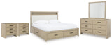 Calmoro Gray Queen Bookcase Bed with Mirrored Dresser and 2 Nightstands from Ashley - Luna Furniture