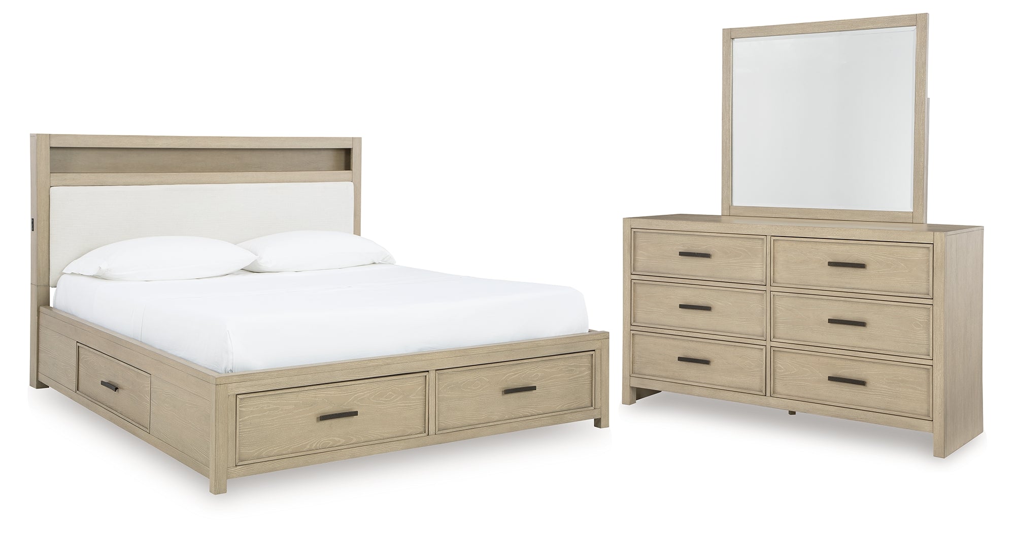 Ashley Furniture Calmoro Gray Queen Bookcase Bed with Mirrored