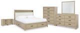 Calmoro Gray King Bookcase Bed with Mirrored Dresser, Chest and 2 Nightstands from Ashley - Luna Furniture