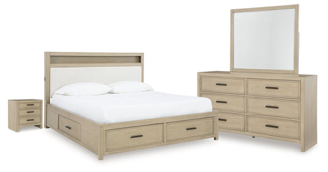 Calmoro Gray King Bookcase Bed with Mirrored Dresser and Nightstand from Ashley Furniture - Luna Furniture
