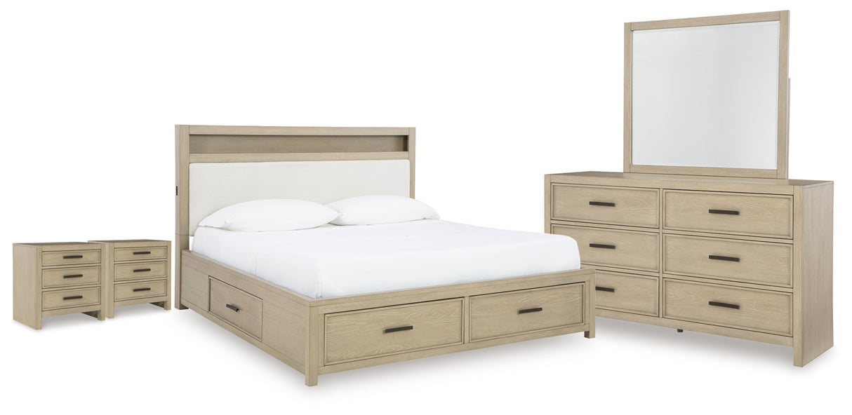 Calmoro Gray California King Bookcase Bed with Mirrored Dresser and 2 Nightstands from Ashley - Luna Furniture