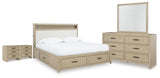 Calmoro Gray California King Bookcase Bed with Mirrored Dresser and 2 Nightstands from Ashley - Luna Furniture