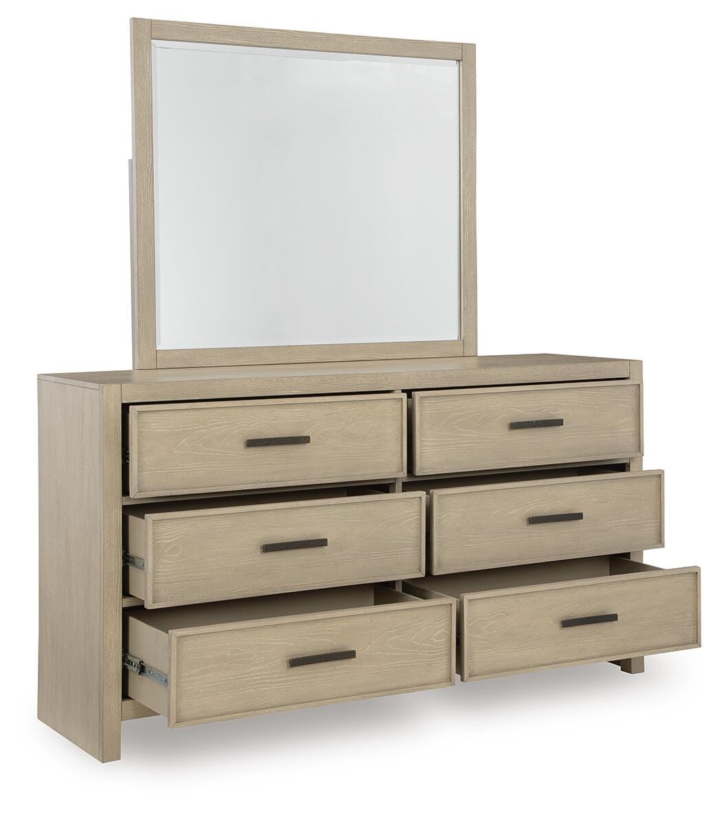 Calmoro Gray King Bookcase Bed with Mirrored Dresser and 2 Nightstands from Ashley Furniture - Luna Furniture