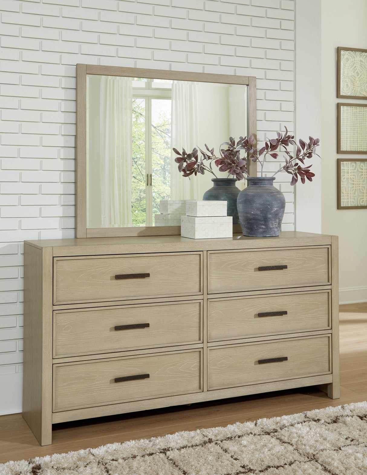 Calmoro Gray California King Bookcase Bed with Mirrored Dresser and Nightstand from Ashley - Luna Furniture