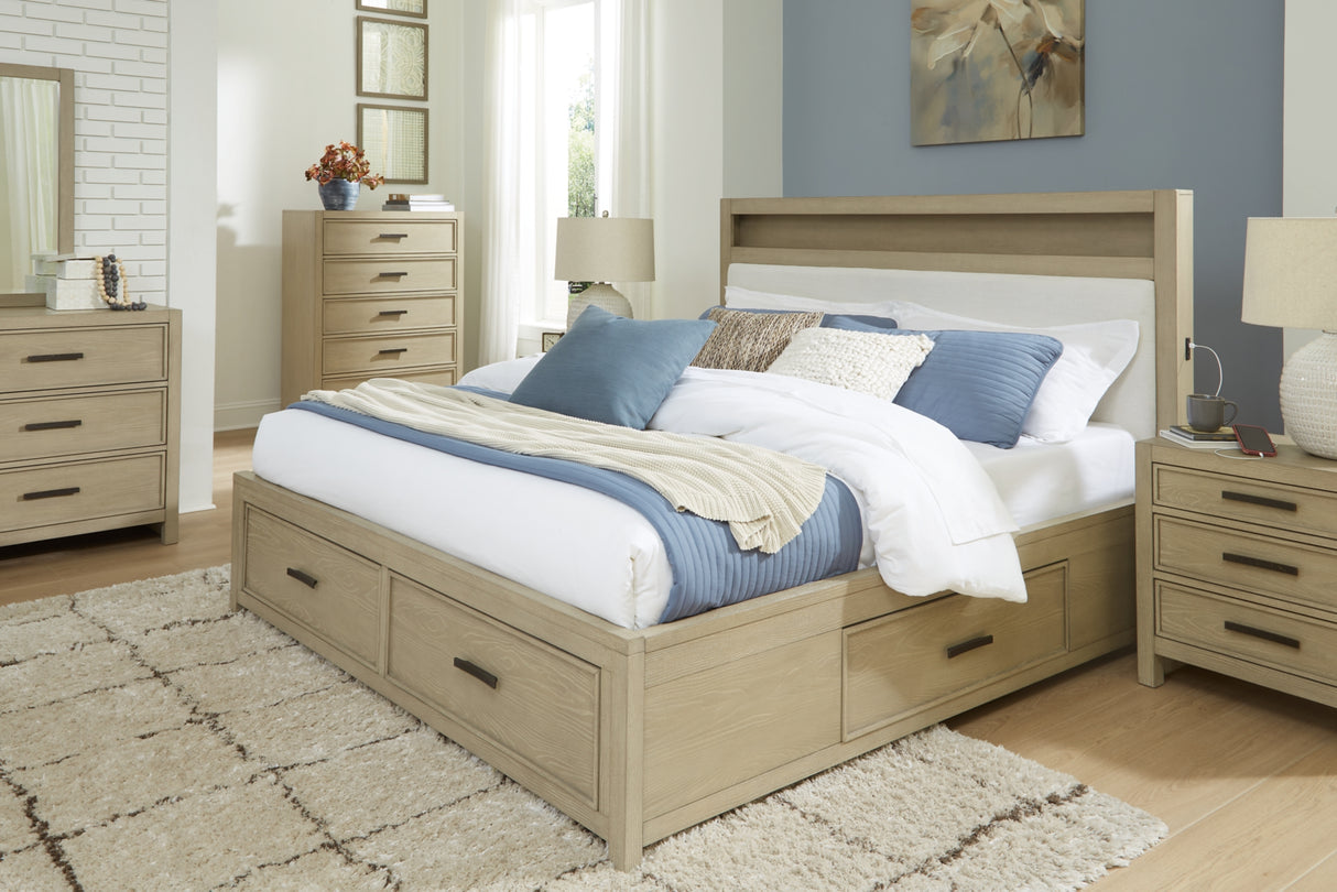 Calmoro Gray Queen Bookcase Bed with Mirrored Dresser and 2 Nightstands from Ashley - Luna Furniture