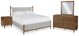 Lyncott Queen Upholstered Bed with Mirrored Dresser and Nightstand in Brown from Ashley - Luna Furniture
