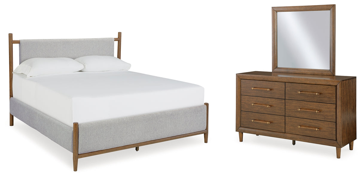 Lyncott Brown California King Upholstered Bed with Mirrored Dresser from Ashley - Luna Furniture