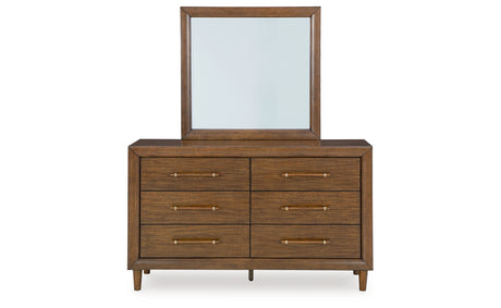 Lyncott Queen Upholstered Bed with Mirrored Dresser, Chest and Nightstand in Brown from Ashley - Luna Furniture