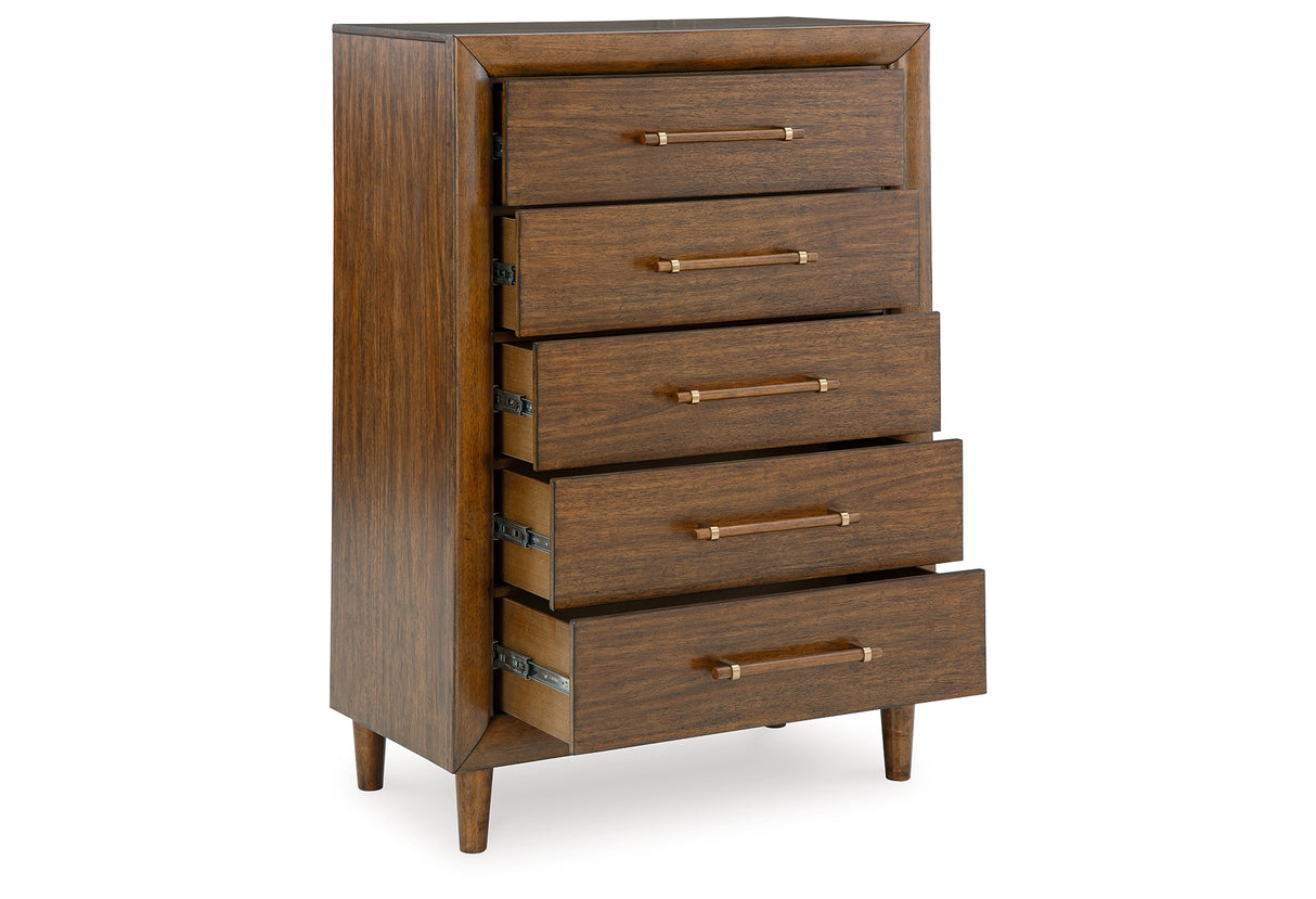 Lyncott Queen Upholstered Bed with Mirrored Dresser and Chest in Brown from Ashley - Luna Furniture