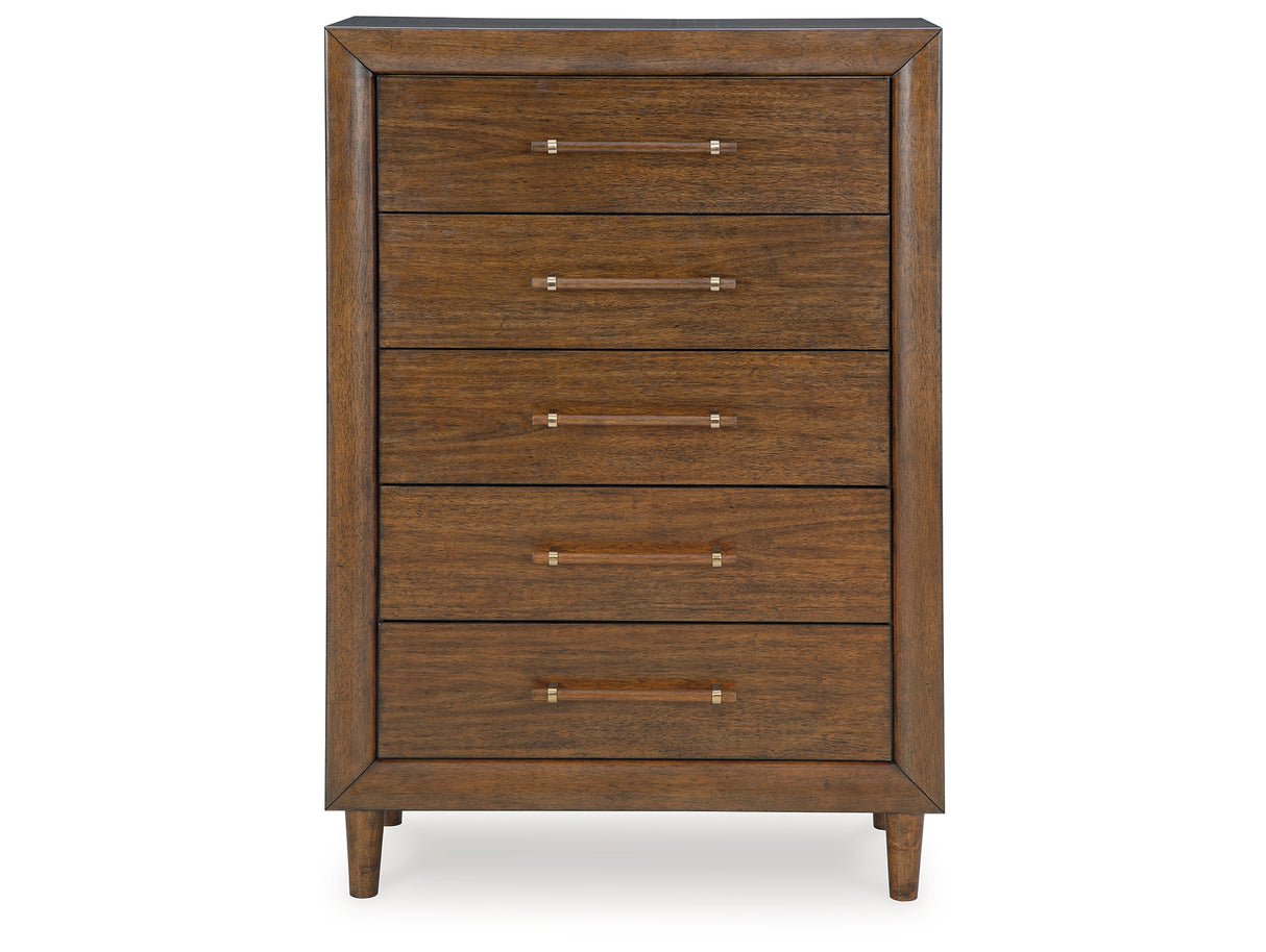 Lyncott Queen Upholstered Bed with Mirrored Dresser, Chest and Nightstand in Brown from Ashley - Luna Furniture