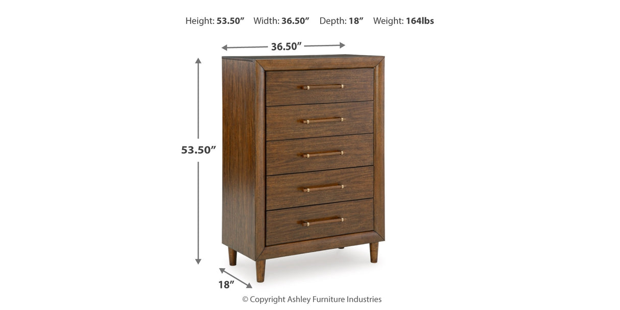 Lyncott California King Upholstered Bed with Mirrored Dresser, Chest and Nightstand in Brown from Ashley - Luna Furniture