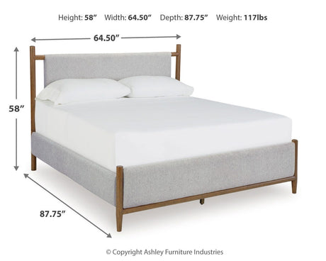 Lyncott Brown/Beige Queen Upholstered Bed, Dresser, Mirror and 2 Nightstands from Ashley - Luna Furniture
