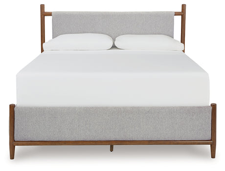 Lyncott Brown Queen Upholstered Bed with Mirrored Dresser from Ashley - Luna Furniture
