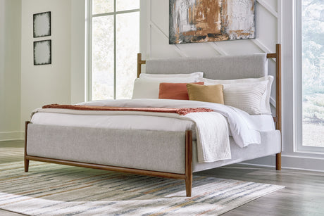 Lyncott Brown Queen Upholstered Bed with Mirrored Dresser from Ashley - Luna Furniture