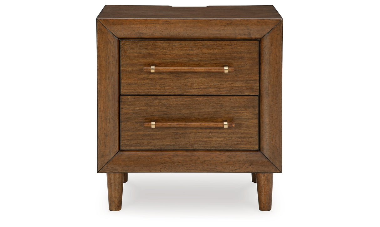 Lyncott California King Upholstered Bed with Mirrored Dresser and 2 Nightstands in Brown from Ashley Furniture - Luna Furniture