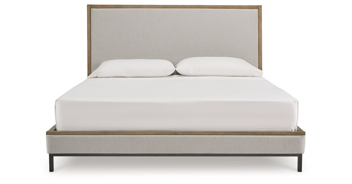 Tomtyn Light Brown King Upholstered Platform Bed from Ashley - Luna Furniture