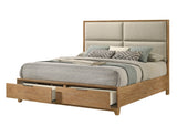 Florian Natural Wood Upholstered Queen Storage Platform Bed from Crown Mark - Luna Furniture