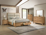 Florian Natural Wood Upholstered Queen Storage Platform Bed from Crown Mark - Luna Furniture