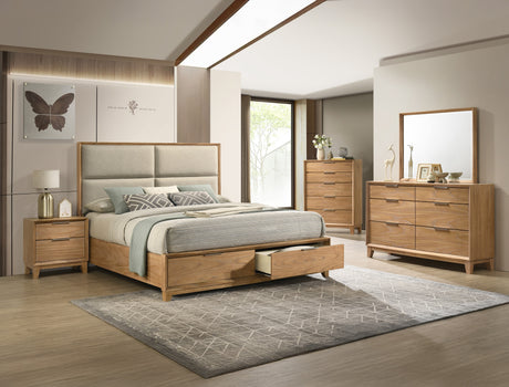 Florian Natural Wood Upholstered Storage Bedroom Set from Crown Mark - Luna Furniture