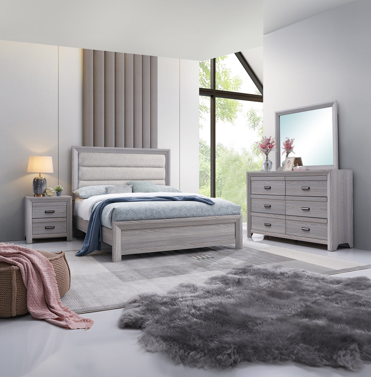 Adelaide Driftwood King Upholstered Panel Bed from Crown Mark - Luna Furniture