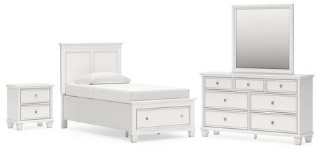 Fortman White Twin Panel Storage Bed with Mirrored Dresser and Nightstand from Ashley Furniture - Luna Furniture