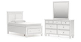 Fortman Twin Panel Storage Bed with Mirrored Dresser in White from Ashley - Luna Furniture