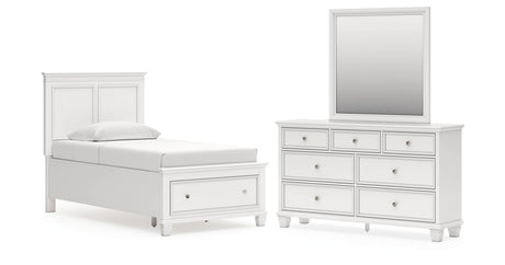 Fortman Twin Panel Storage Bed with Mirrored Dresser in White from Ashley - Luna Furniture