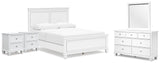Fortman Queen Panel Bed with Mirrored Dresser and 2 Nightstands in White from Ashley Furniture - Luna Furniture