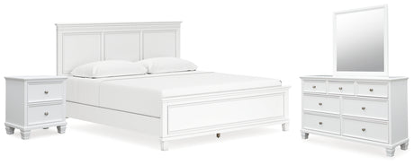 Fortman White King Panel Bed, Dresser, Mirror and Nightstand from Ashley - Luna Furniture