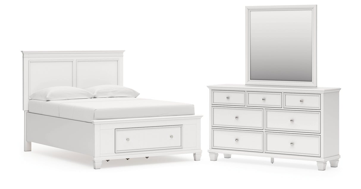 Fortman Full Panel Storage Bed with Mirrored Dresser in White from Ashley - Luna Furniture