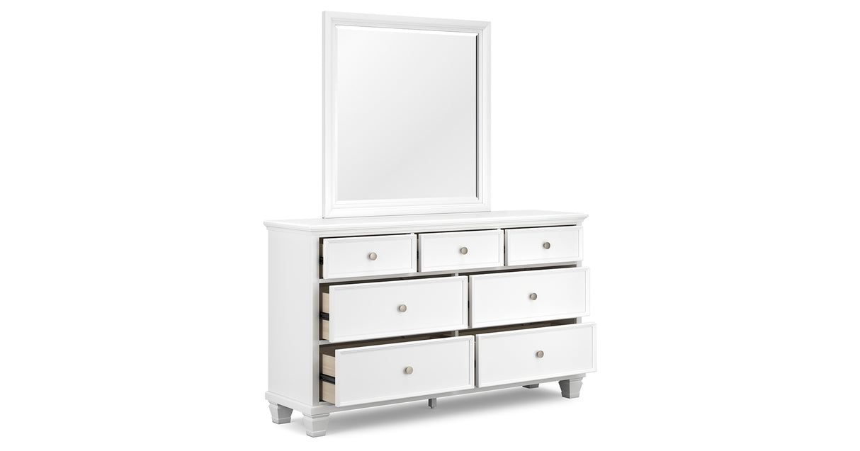 Fortman California King Panel Bed with Mirrored Dresser, Chest and 2 Nightstands in White from Ashley Furniture - Luna Furniture