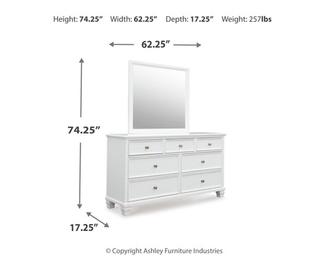 Fortman Twin Panel Storage Bed with Mirrored Dresser in White from Ashley - Luna Furniture