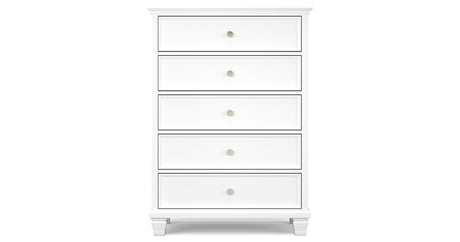 Fortman Full Panel Bed with Mirrored Dresser and Chest in White from Ashley - Luna Furniture