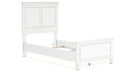 Fortman Twin Panel Bed with Mirrored Dresser and 2 Nightstands in White from Ashley - Luna Furniture